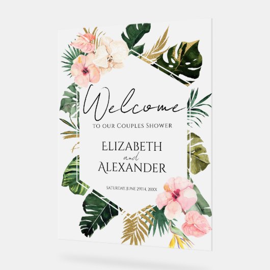 Palm Tropical Couples Douche Acryl Welkom Teken Bord (Hoek)