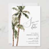 Palm Tropical Island Minimal Beach Save the Date Kaart (Voorkant)