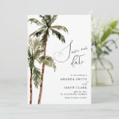 Palm Tropical Island Minimal Beach Save the Date Kaart (Staand voorkant)