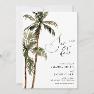 Palm Tropical Island Minimal Beach Save the Date Kaart