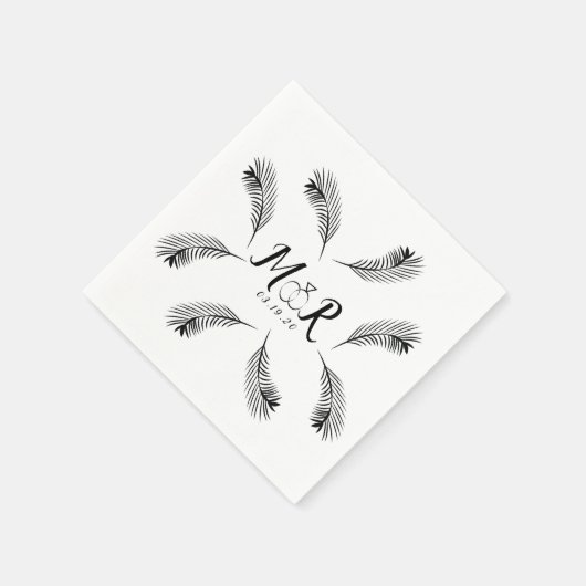 Palm Tropical Leaf Ring Wedding Logo Servet (Hoek)