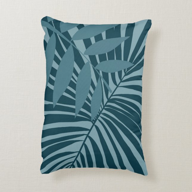 Palm & tropisch blad abstract in blauw groen grijs accent kussen (Achterkant (Verticaal))