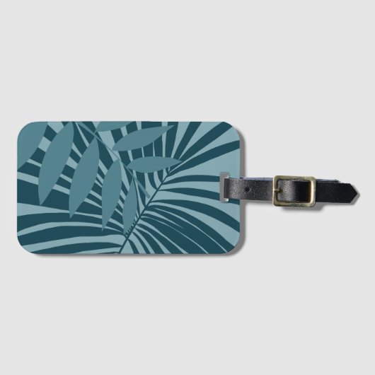 Palm & tropisch blad abstract in blauw groen grijs bagagelabel (Voorkant (horizontaal))