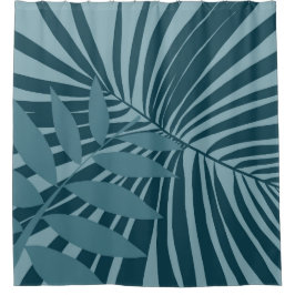 Palm & tropisch blad abstract in blauw groen grijs douchegordijn