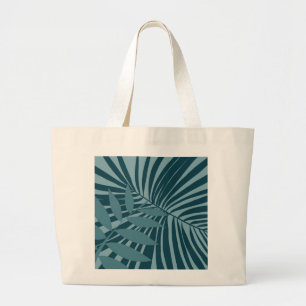Palm & tropisch blad abstract in blauw groen grijs grote tote bag