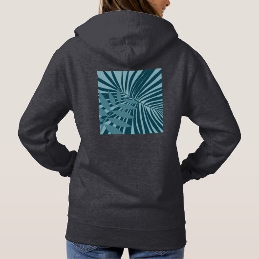 Palm & tropisch blad abstract in blauw groen grijs hoodie (Achterkant)