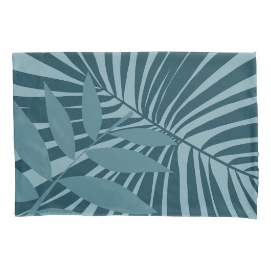 Palm & tropisch blad abstract in blauw groen grijs kussensloop (Voorkant)