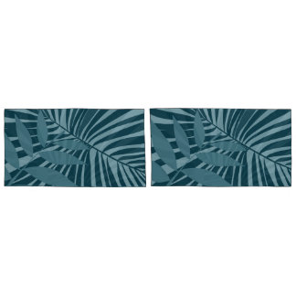 Palm & tropisch blad abstract in blauw groen grijs kussensloop