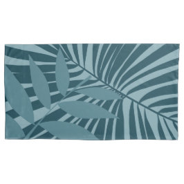 Palm & tropisch blad abstract in blauw groen grijs kussensloop