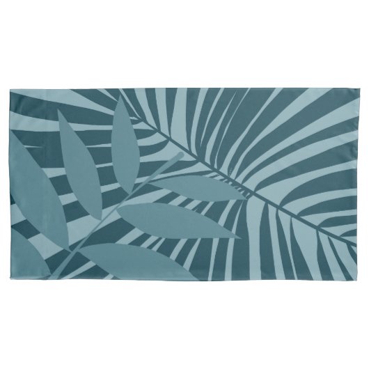 Palm & tropisch blad abstract in blauw groen grijs kussensloop (Voorkant)