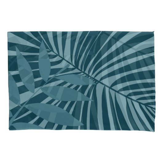 Palm & tropisch blad abstract in blauw groen grijs kussensloop (Voorkant-Links)