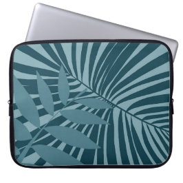 Palm & tropisch blad abstract in blauw groen grijs laptop sleeve