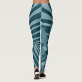 Palm & tropisch blad abstract in blauw groen grijs leggings (Achterkant)