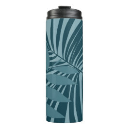 Palm & tropisch blad abstract in blauw groen grijs thermosbeker