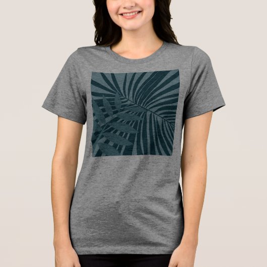 Palm & tropisch blad abstract in blauw groen grijs Tri-Blend shirt (Voorkant)