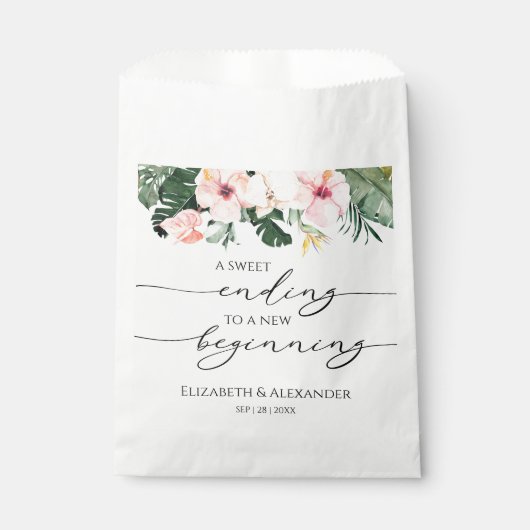 Palm tropisch | Sweet Ending Nieuw Begin Bruiloft Bedankzakje (Voorkant)