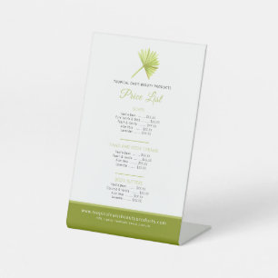 Palm tropische schoonheid product prijslijst groen reclamebord met voetstuk