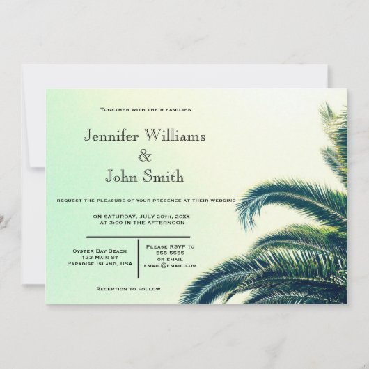 Palm Typography Bestemming Huwelijksuitnodigingen Kaart (Voorkant)