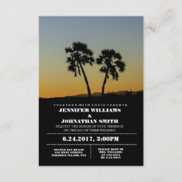 Palm Typography Destination Wedding Invitations Kaart