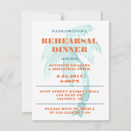 Palm Typography Rehearsal Dinner Invitations Kaart (Voorkant)