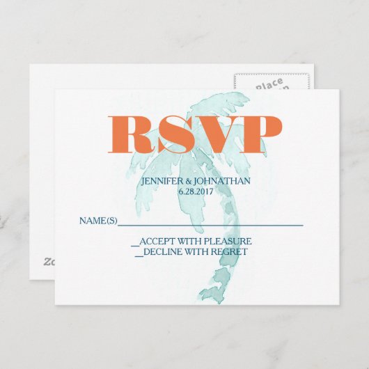Palm Typography Wedding RSVP Kaarten (Voorkant / Achterkant)