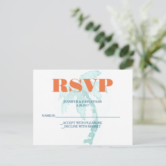 Palm Typography Wedding RSVP Kaarten (Staand voorkant)