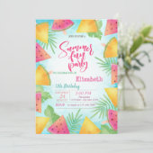 Palm verlaat Watermelon Summer Birthday Party Kaart (Staand voorkant)