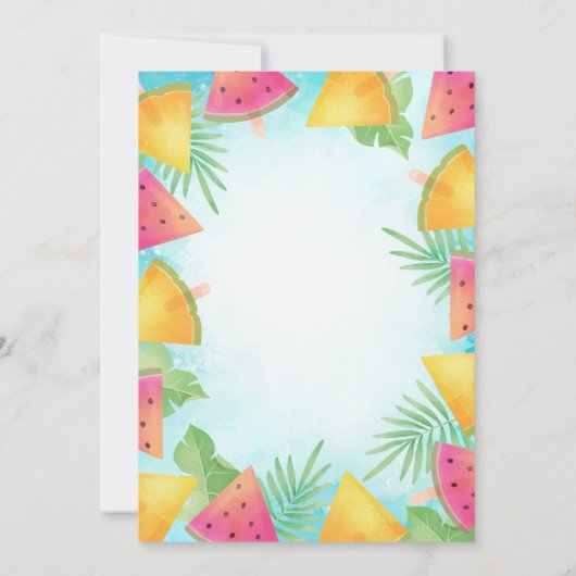 Palm verlaat Watermelon Summer Birthday Party Kaart (Achterkant)