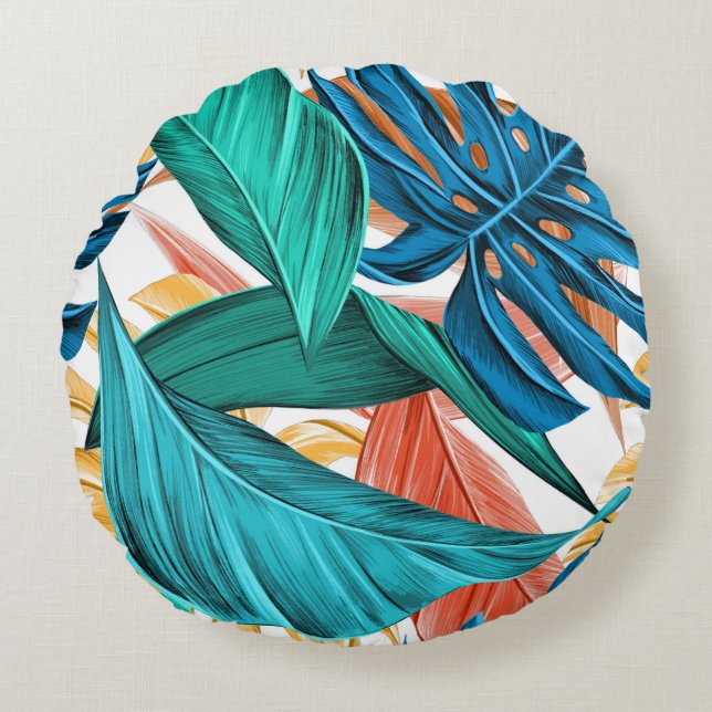 Palm vertrekt tropische exotische accuskussens rond kussen (Voorkant)