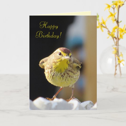 Palm Warbler - Bird Series Birthday Kaart (Gele Bloem)
