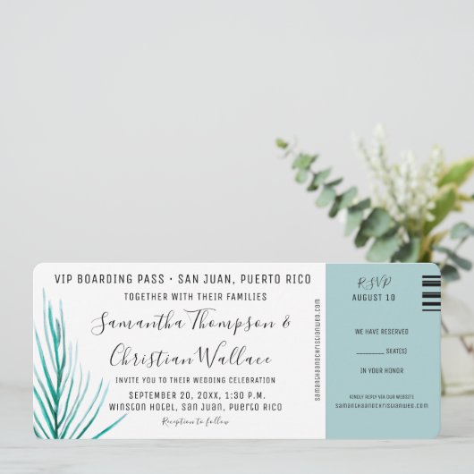 Palm Waterverf chique bestemming bruiloft Kaart (Staand voorkant)