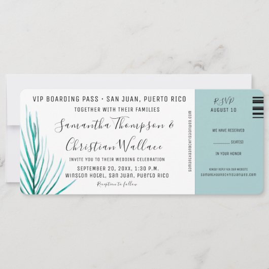 Palm Waterverf chique bestemming bruiloft Kaart (Voorkant)