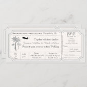 Palm Wedding Destination Ticket Invitation RSVP Kaart (Voorkant / Achterkant)