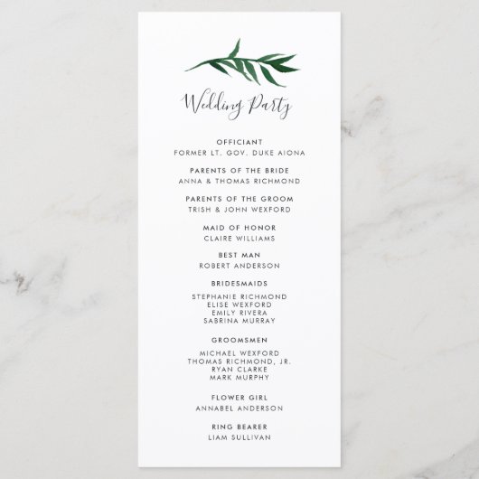 Palm Wreath Wedding Ceremony Program Programmakaart (Achterkant)