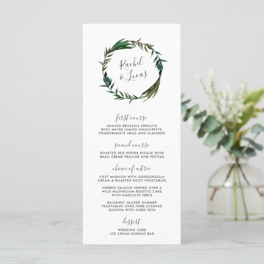 Palm Wreath Wedding Menu Kaart (Staand voorkant)