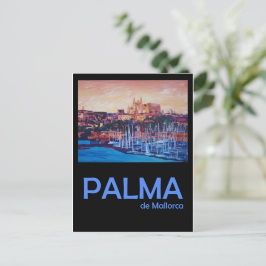 Palma de Mallorca Retro Travel Poster Briefkaart (Staand voorkant)