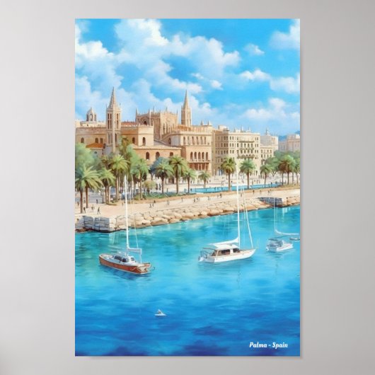 Palma Spanje Vintage Reizen Poster (Voorkant)
