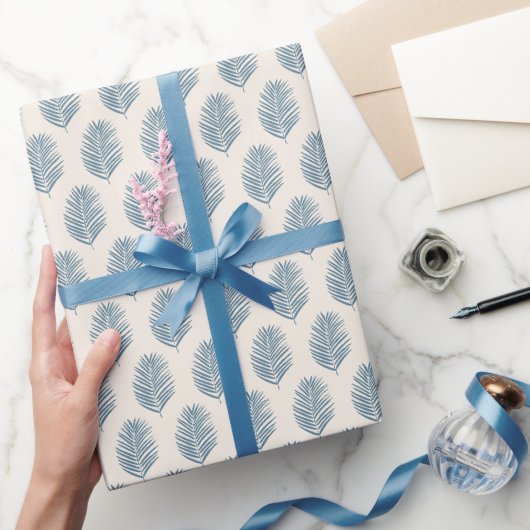 Palmblad Blauw En Crème Cadeaupapier (Geschenken)