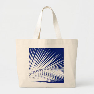 Palmblad - blauw van de marine en wit grote tote bag