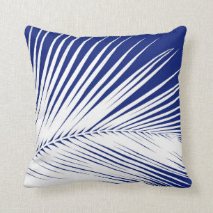 Palmblad - blauw van de marine en wit kussen