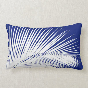 Palmblad - blauw van de marine en wit kussen
