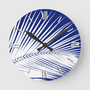 Palmblad - blauw van de marine en wit ronde klok