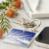 Palmblad - blauw van de marine en wit sleutelhanger (Voorkant Rechts)