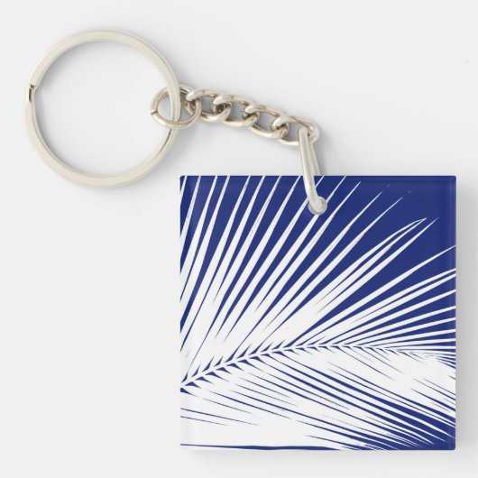 Palmblad - blauw van de marine en wit sleutelhanger (Voorkant)