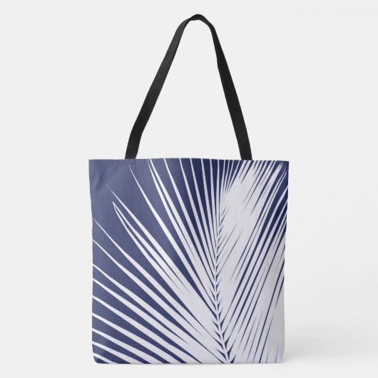 Palmblad - blauw van de marine en wit tote bag (Voorkant)