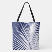 Palmblad - blauw van de marine en wit tote bag (Achterkant)