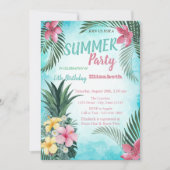 Palmblad, Bloemen Ananas Verjaardagsfeestje Kaart (Voorkant)