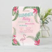 Palmblad, Bloemen, Flamingo Verjaardagsfeestje Kaart (Staand voorkant)