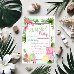 Palmblad, Bloemen, Flamingo, Watermeloen Verjaarda Kaart