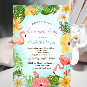 Palmblad Bloemen Flamingo's Pensioenfeest Kaart